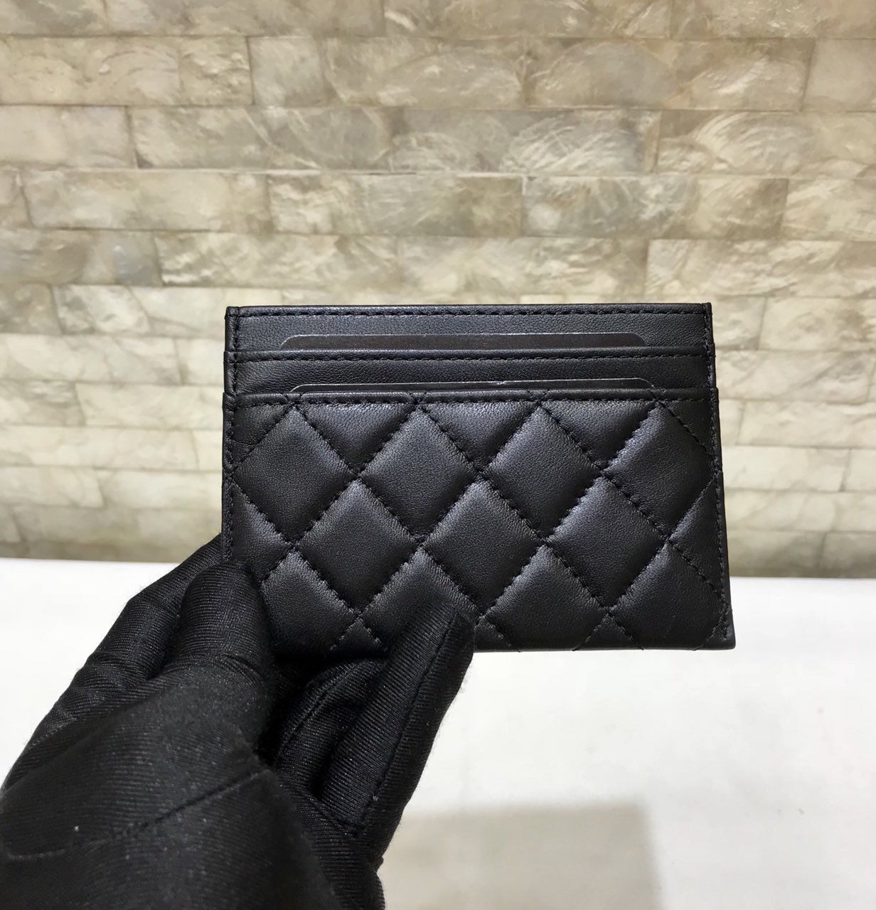 Ch**el CO-CO Card Holder Wallet Black Gold Hardware For Women 11cm/4.3in