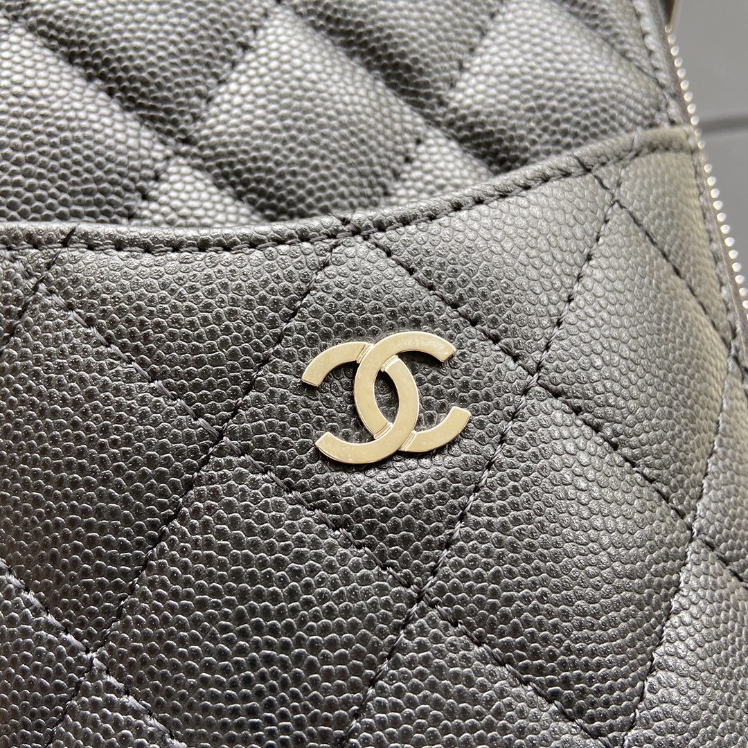 Ch**el CO-CO Mini Pouch Wallet 19.5cm/7.7in Silver Hardware For Women Black