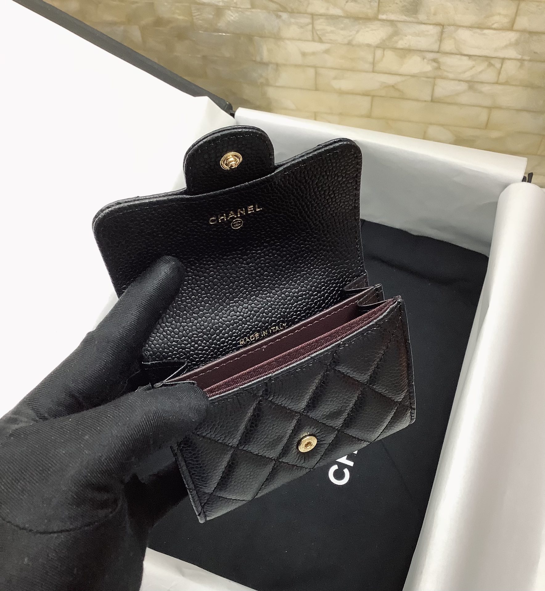 Ch**el CO-CO Classic Card Holder Black Gold Hardware For Women 11cm/4.4in