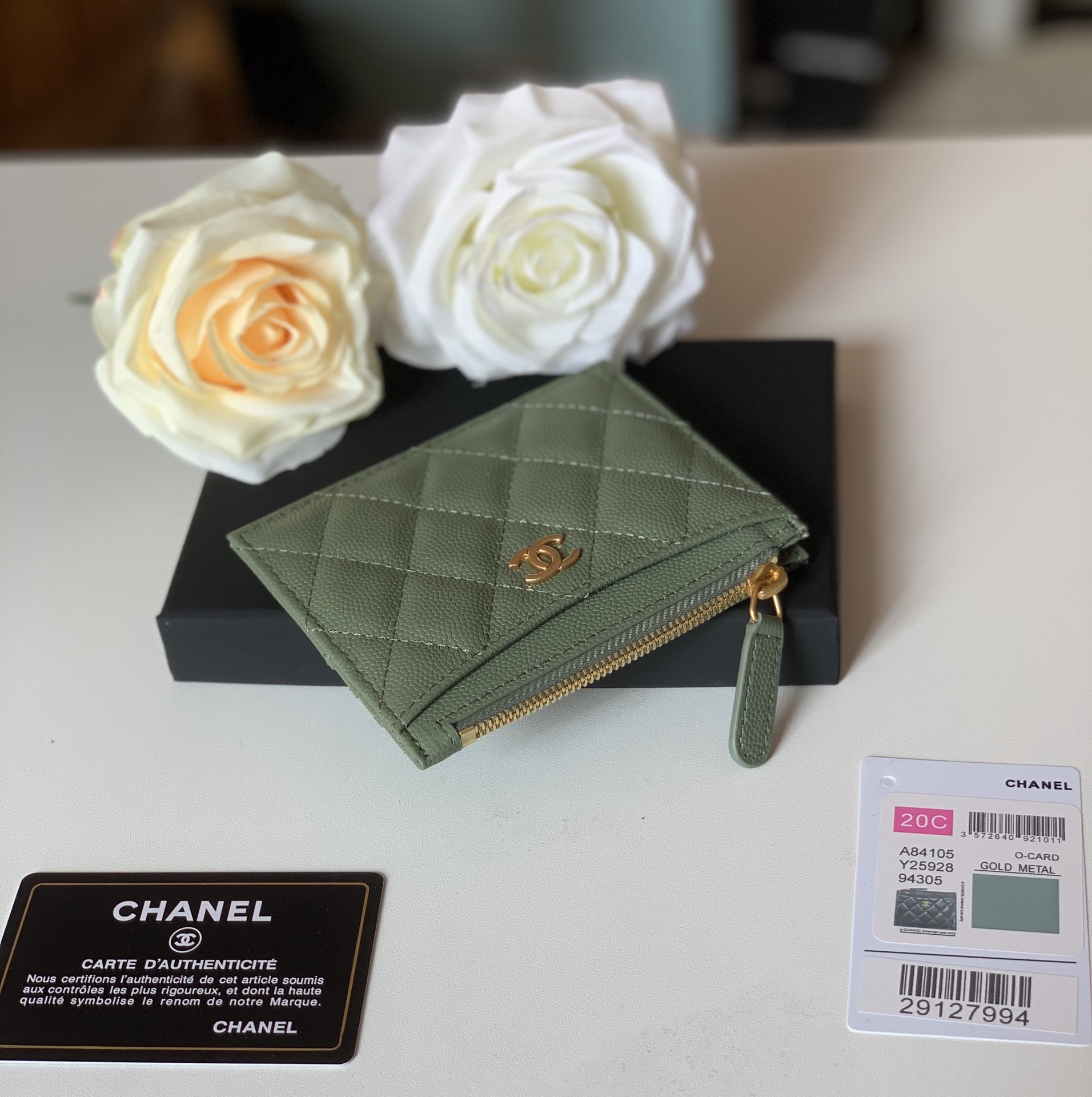 Ch**el Flat Card Holder Olive Bag For Women 11.5cm/4.5in