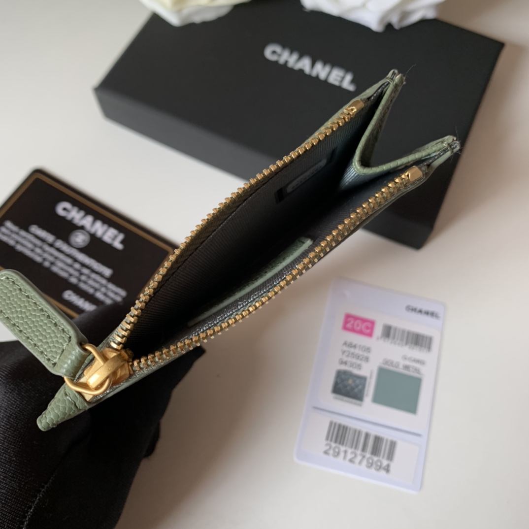 Ch**el Flat Card Holder Olive Bag For Women 11.5cm/4.5in