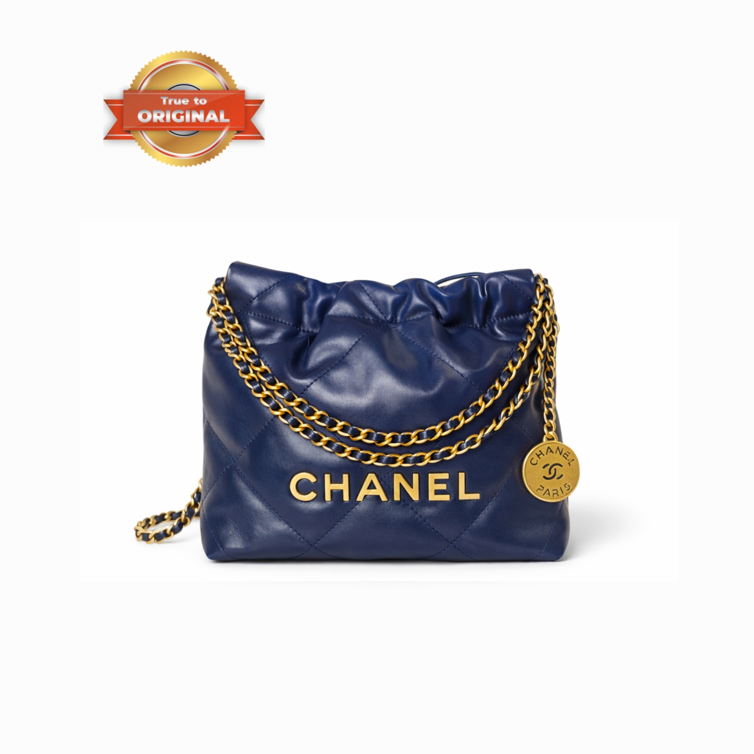 [True-to-ORIGINAL] Ch**el 22 Mini Bag Gold Tone Navy Blue For Women 7.5in/19cm