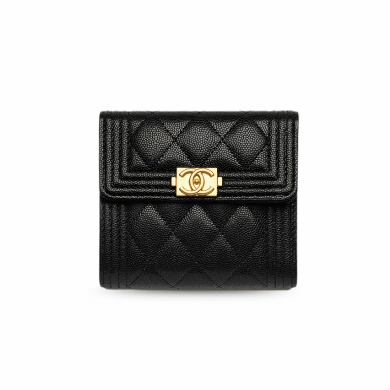 Ch**el CO-CO Boy Flap Card Holder 11cm/4.3in Gold Hardware For Women Black A80603 Y07659 94305