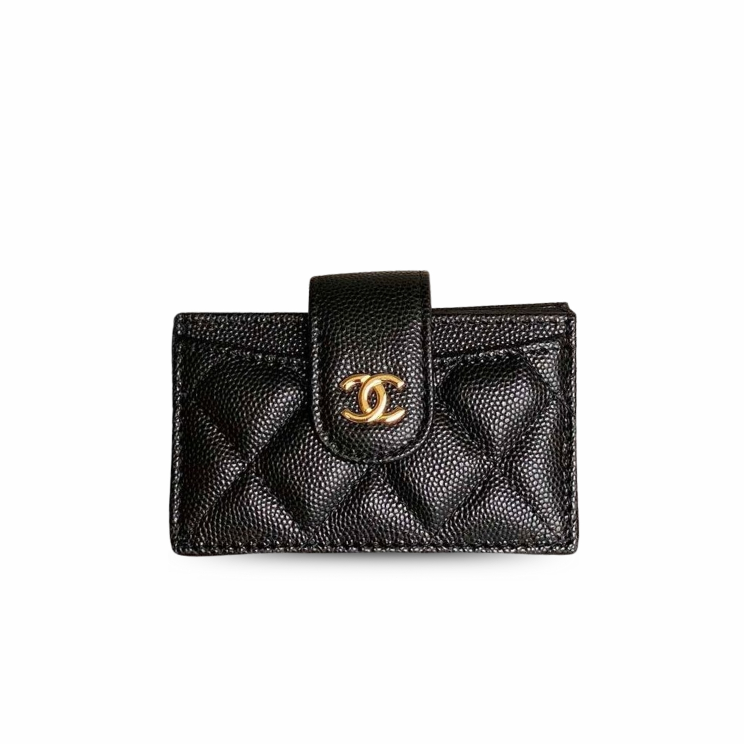 Ch**el CO-CO Card Holder Wallet Black Gold Hardware For Women 10cm/4in