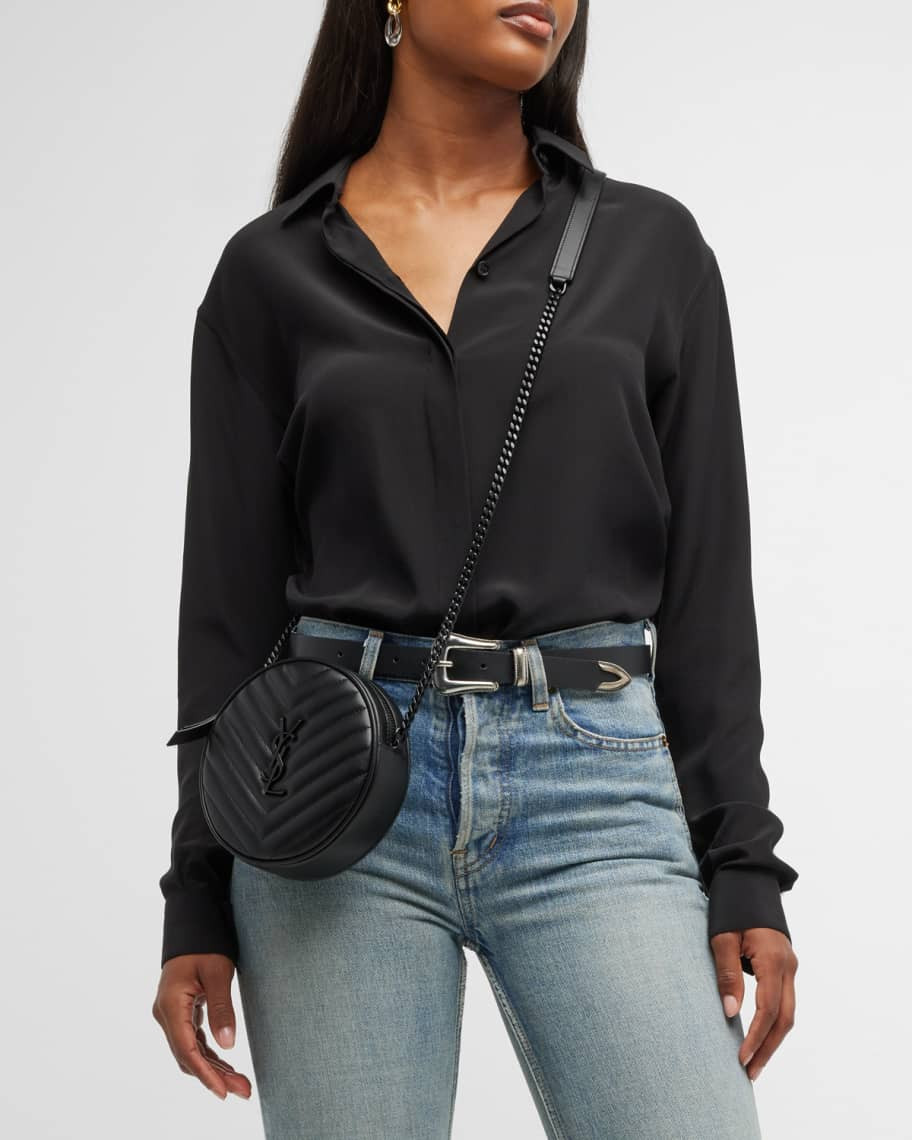 Sa1nt Lau*nt Vinyle Round Camera Crossbody Bag Black 6.6in/16.7cm For Women NMS21_V4HJ4