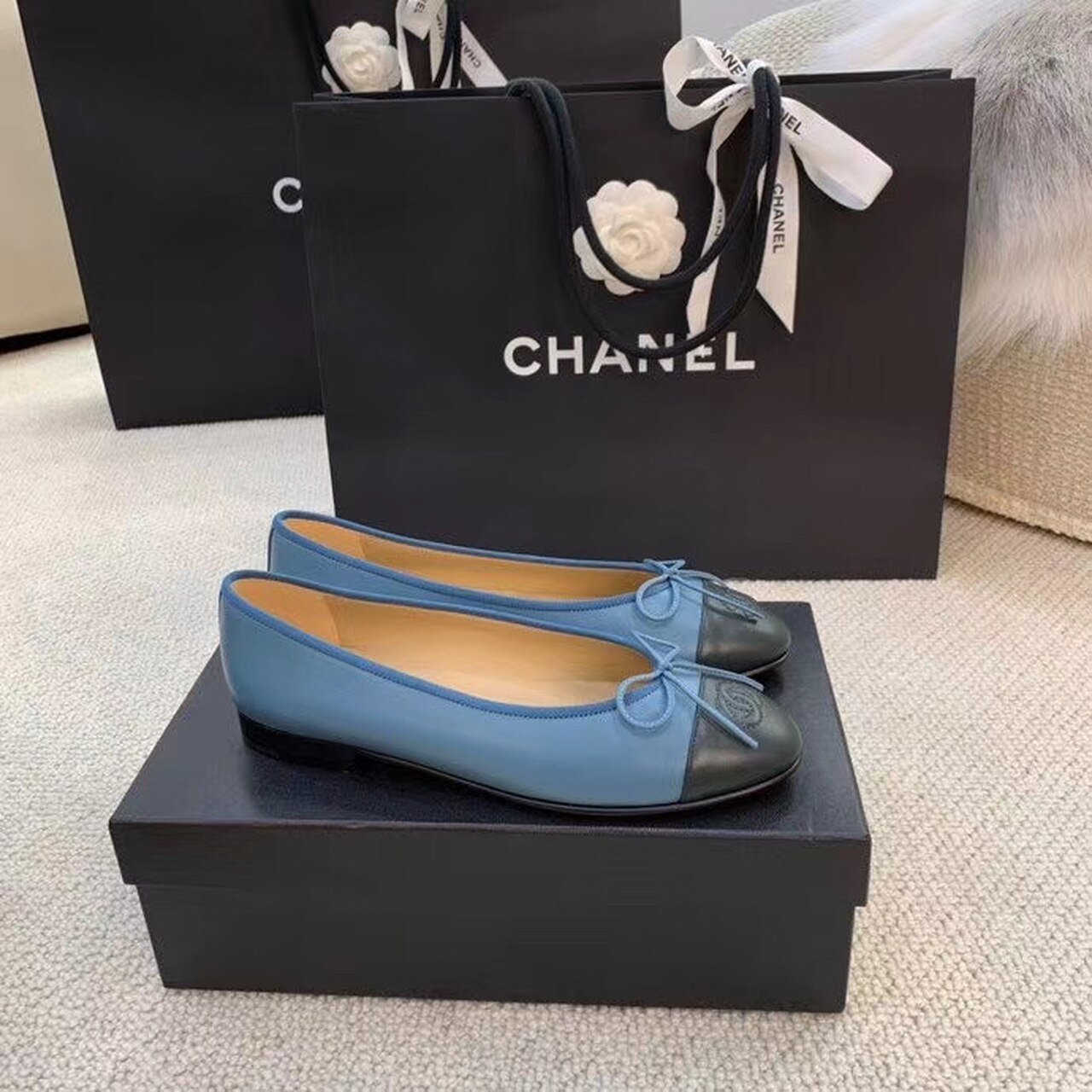 Ch**el Ballerina Flats Blue For Women, Women’s Shoes G02819