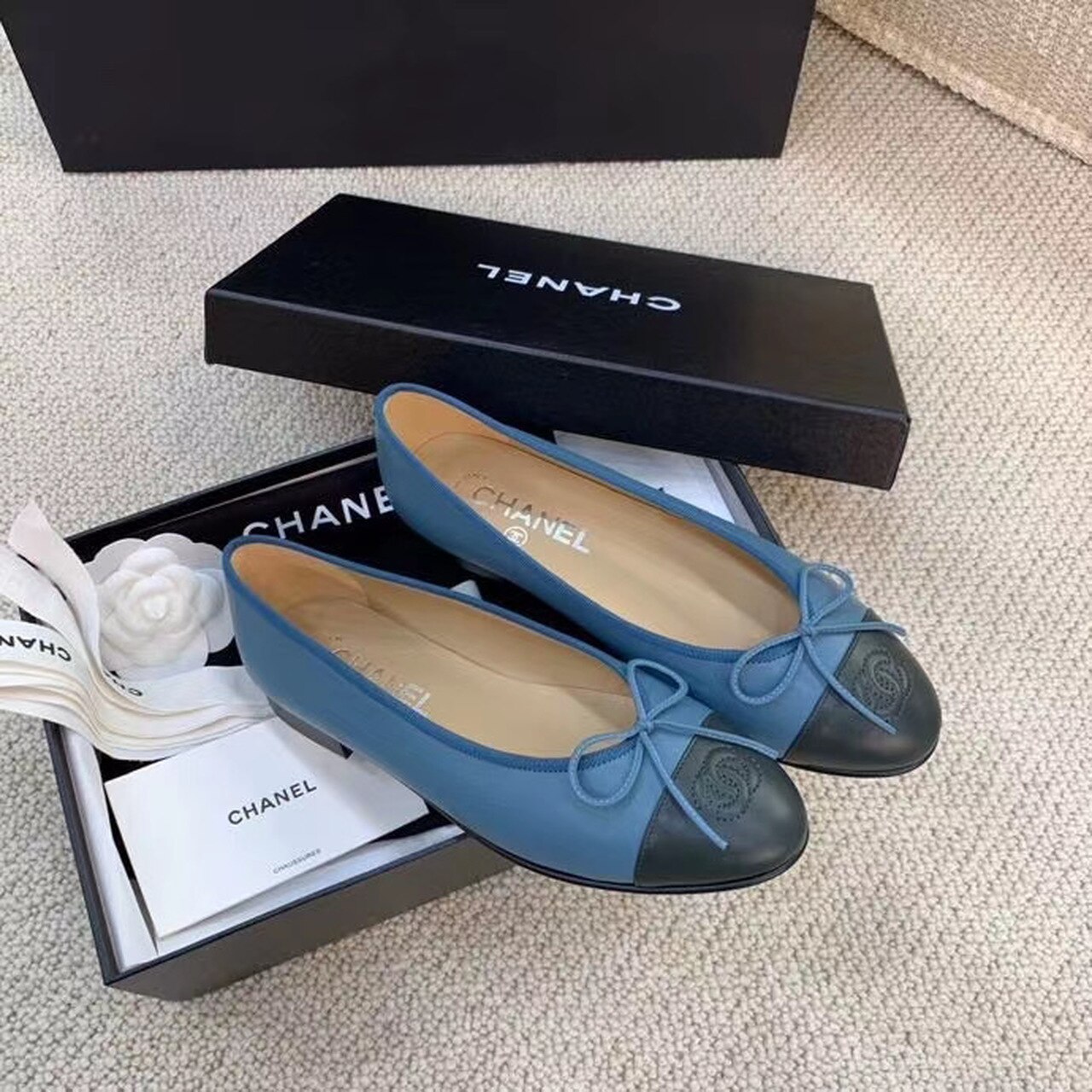 Ch**el Ballerina Flats Blue For Women, Women’s Shoes G02819