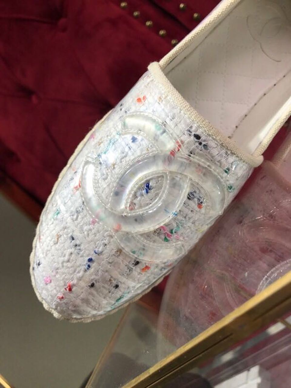 Ch**el Tweed/PVC CC Logo Espadrilles White For Women, Women’s Shoes