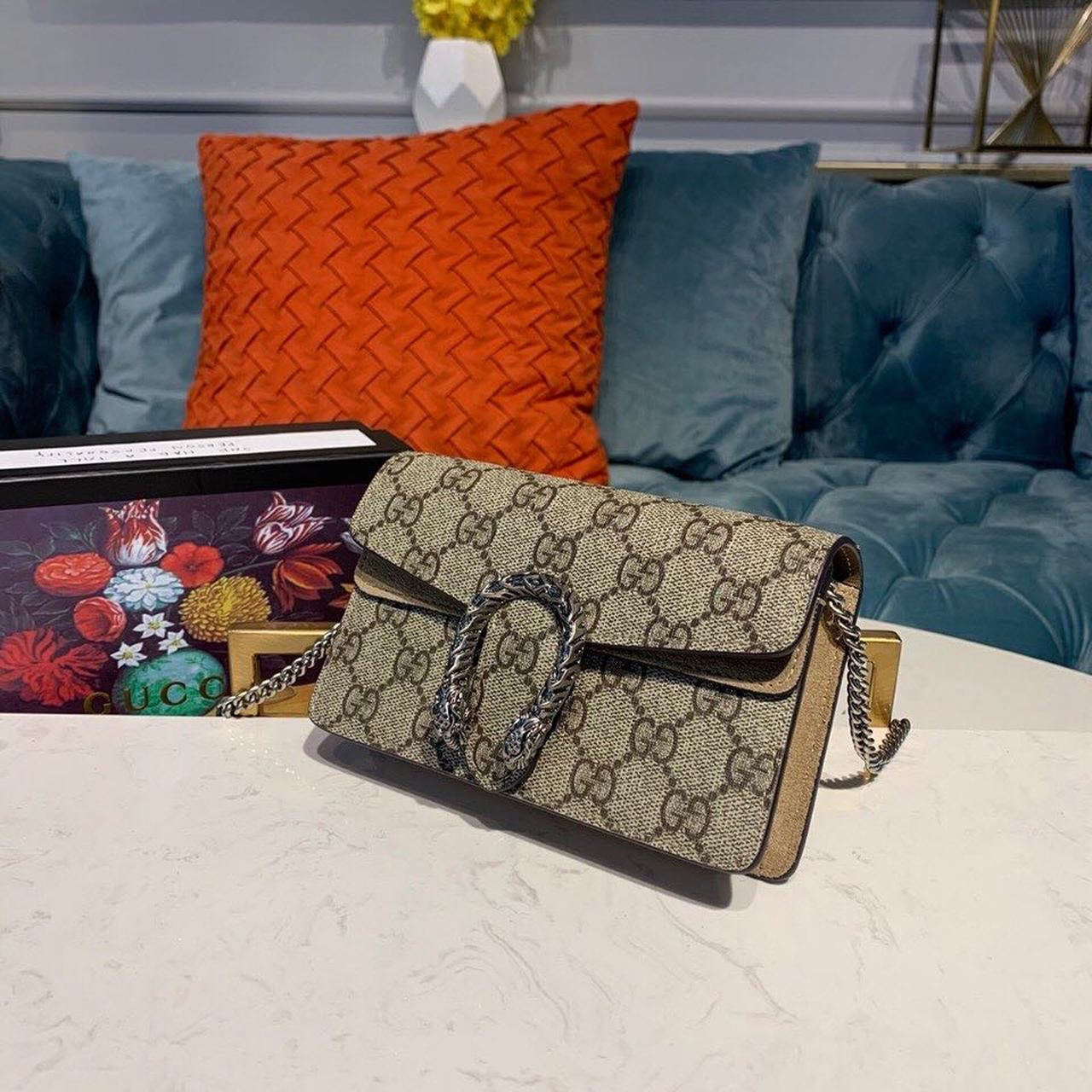 Gvc*1 Dionysus S*per Mini Bag Emerald GG Svp*me Canvas Made Using An Earth-Conscious Process With Taupe Detail For Women 6.5in/16.5cm GG 476432 KHNRN 8642