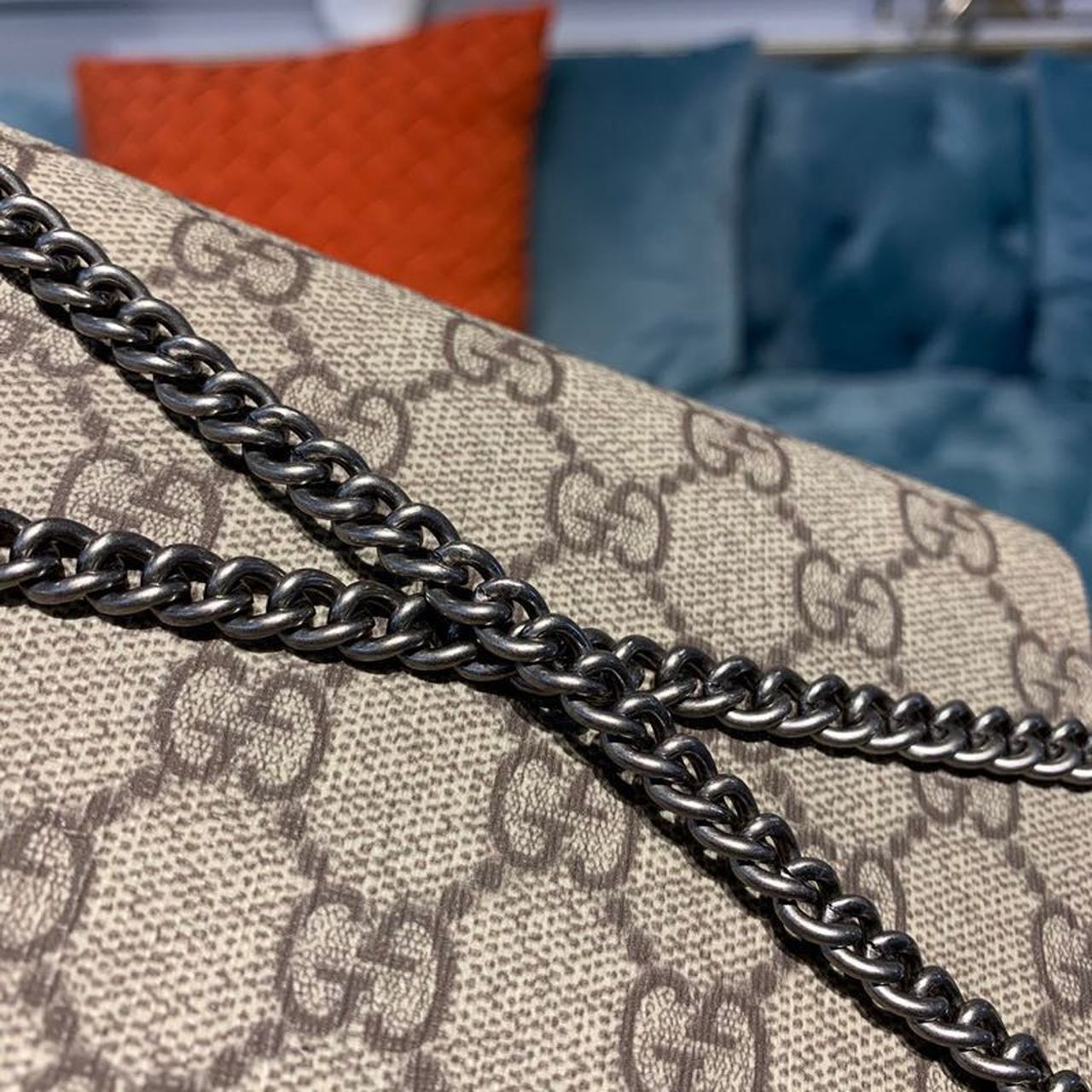 Gvc*1 Dionysus Svp*me S*per Mini Bag Beige/Ebony GG Svp*me Canvas Red Suede 6.5in/16.5cm GG 476432