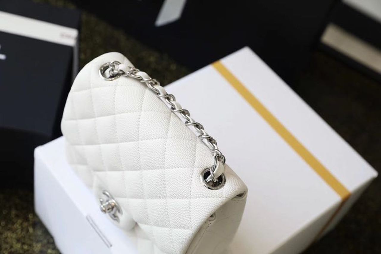 Ch**el Classic Mini Flap Bag Silver Hardware White For Women 6.6in/17cm A35200