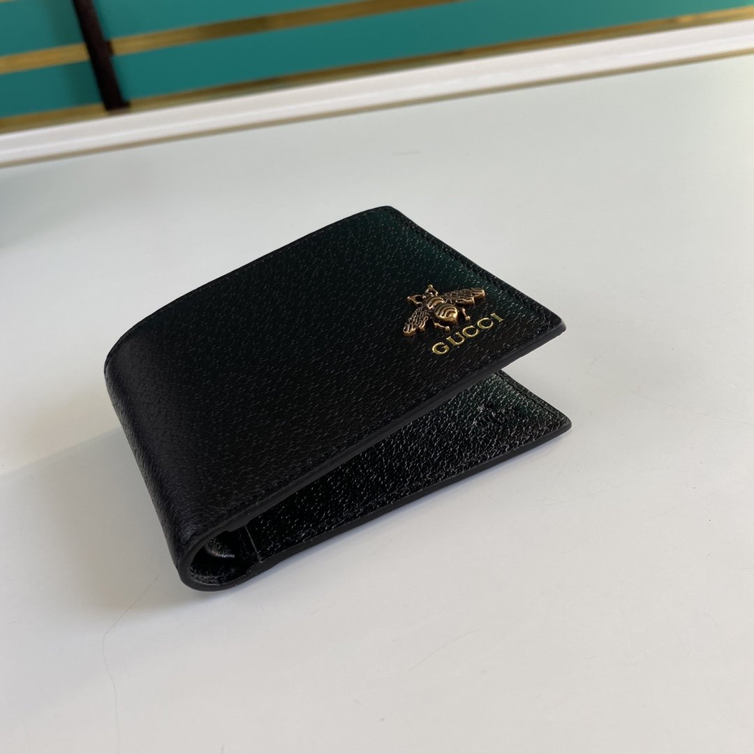 Gvc*1 Bee Logo Black Bi-Fold Wallet For Men, Men’s Wallet 11cm/4.3in GG 523664