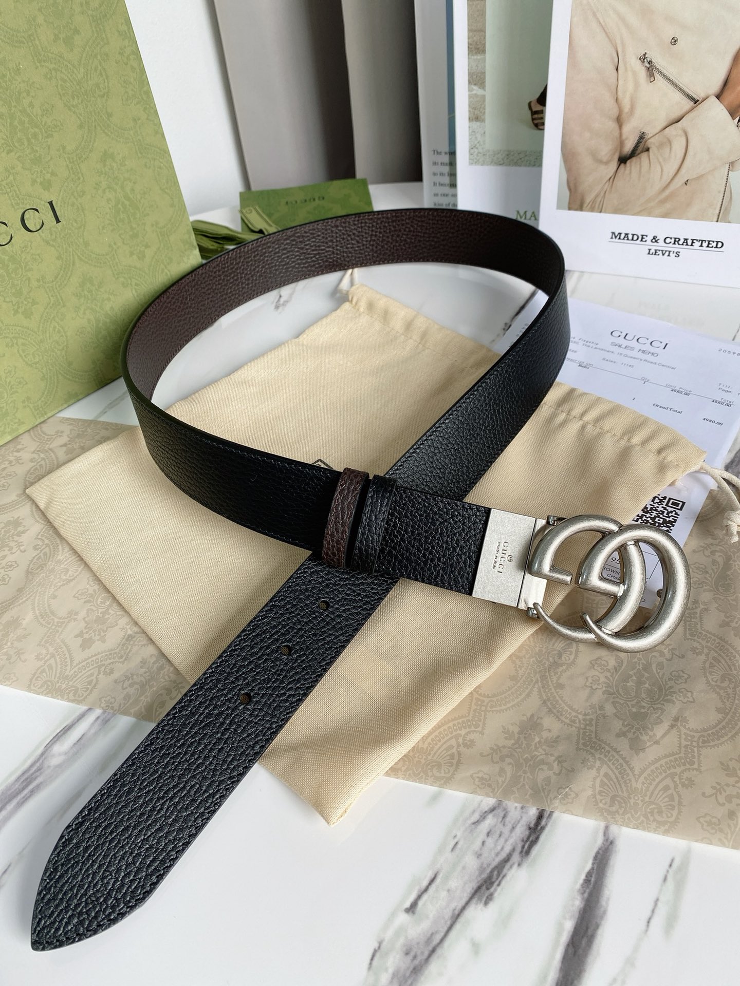 Gvc*1 GG Marmont Reversible Belt Black, Women Belt 627055 CAO2N 1062