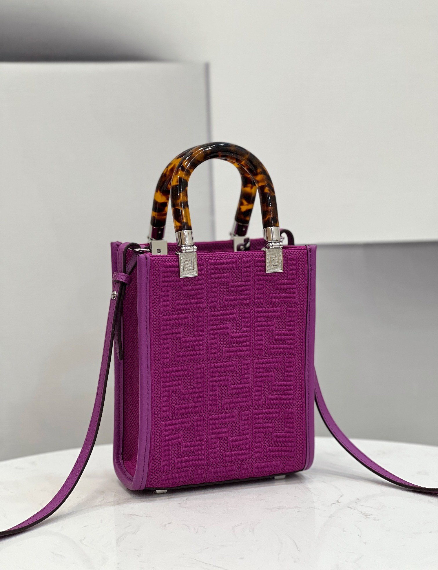F**di Mini Sunshine Shopper Purple For Women, Women’s Handbags, Shoulder And CrossBody Bags 7.1in/18cm FF 8BS051