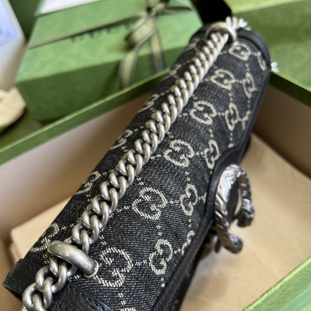 Gvc*1 Dionysus Small GG Shoulder Bag Black And Ivory GG Denim Jacquard For Women 10in/25cm 499623 UN3BN 1274