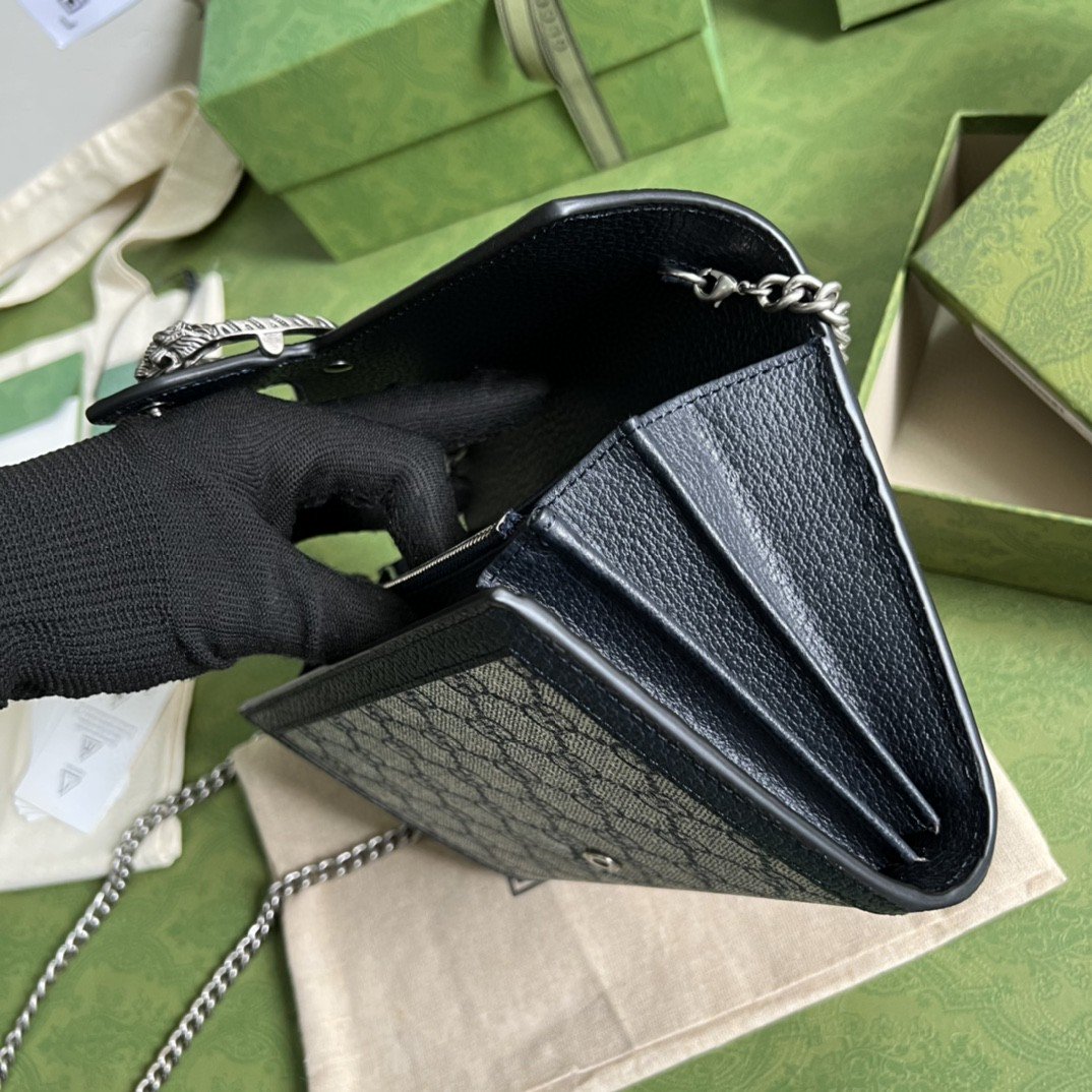 Gvc*1 Dionysus GG Chain Wallet Beige And Blue Svp*me Canvas For Women 8in/20cm 401231 K9GSN 4075