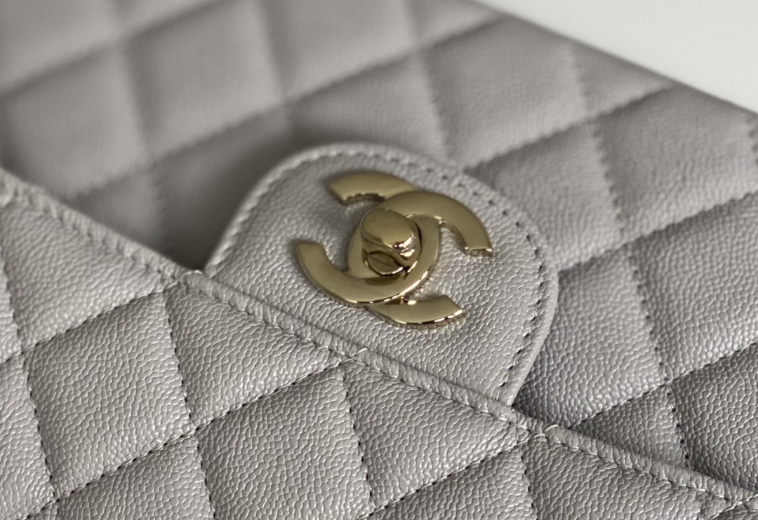 Ch**el Classic Handbag 26cm Grey GOLD Hardware For Women A01112