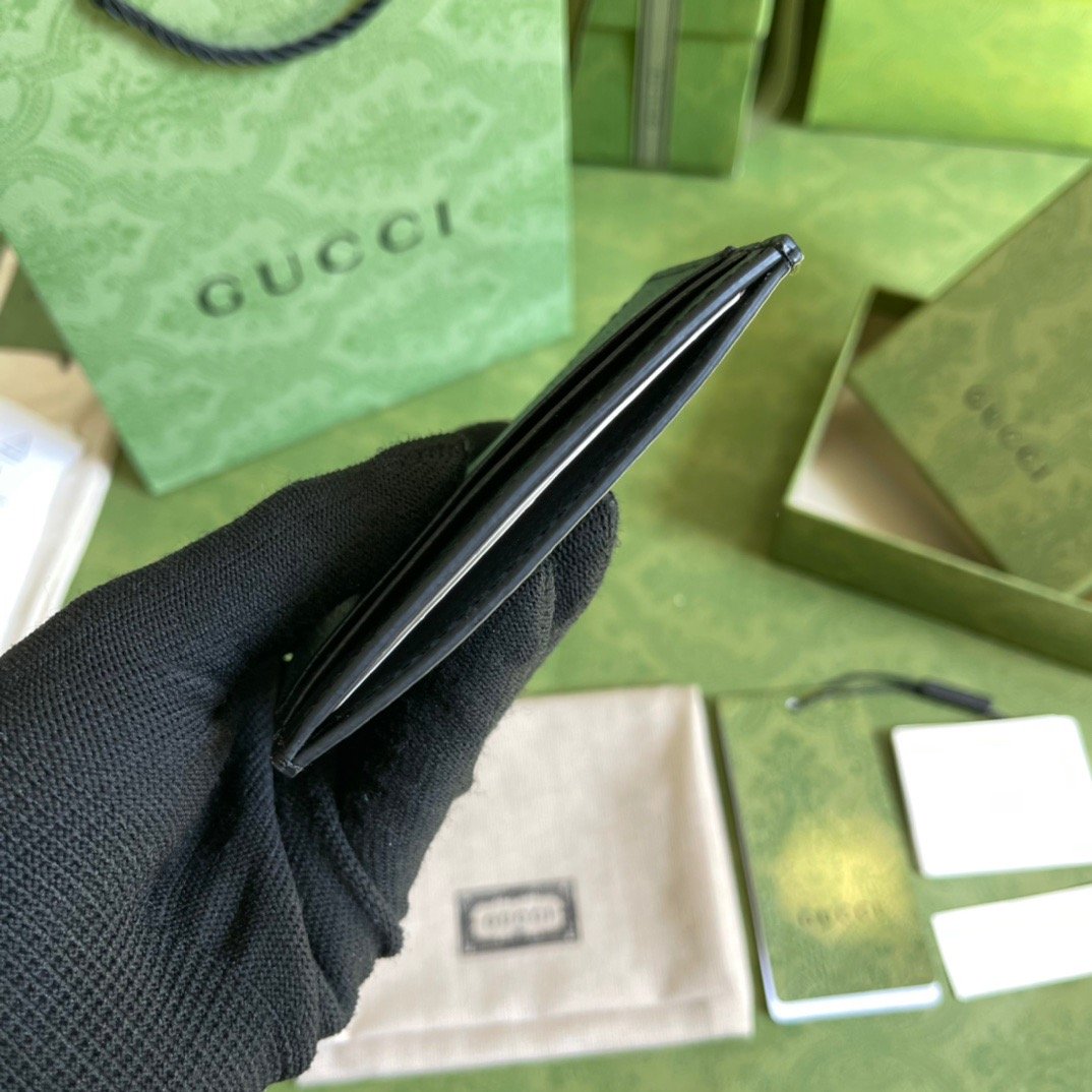 Gvc*1 GG Marmont Card Case Rough Black Gold Toned Hardware For Men 4in/10cm 436022 DJ20T 1000