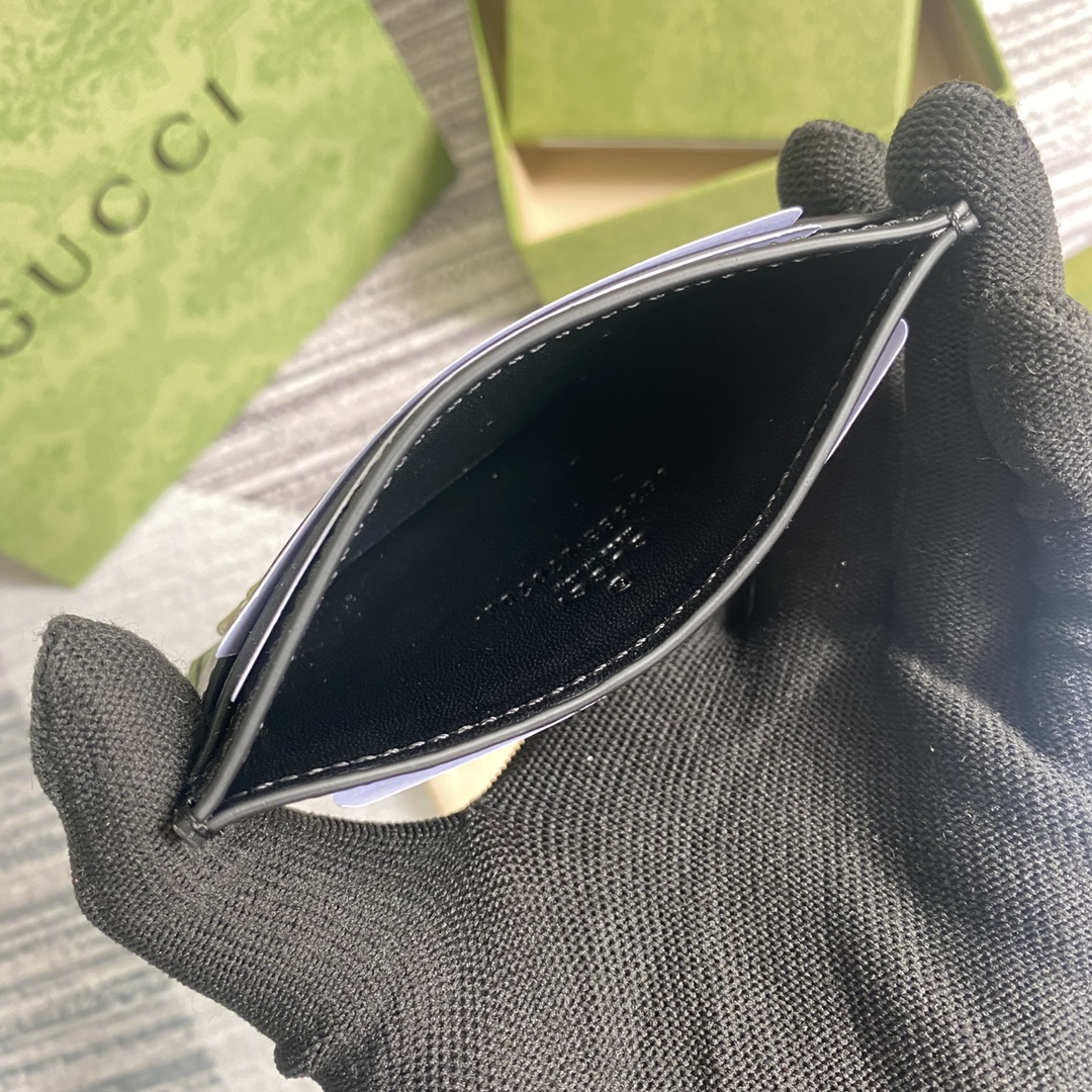 Gvc*1 GG Embossed Card Case Black With Green LA For Men 4in/10cm GG