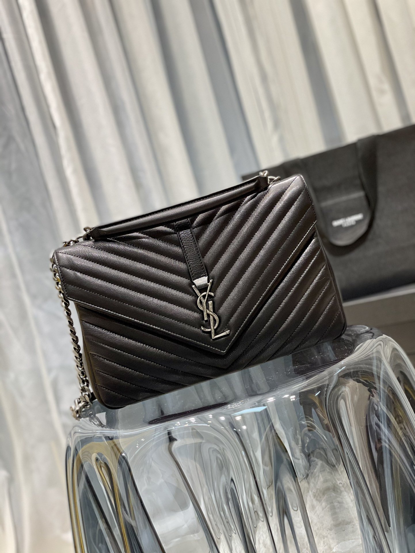 Sa1nt Lau*nt College Large Chain Bag Black With Silver TonedHardware For Women 12.6in/32cm Y51 600278BRM041000