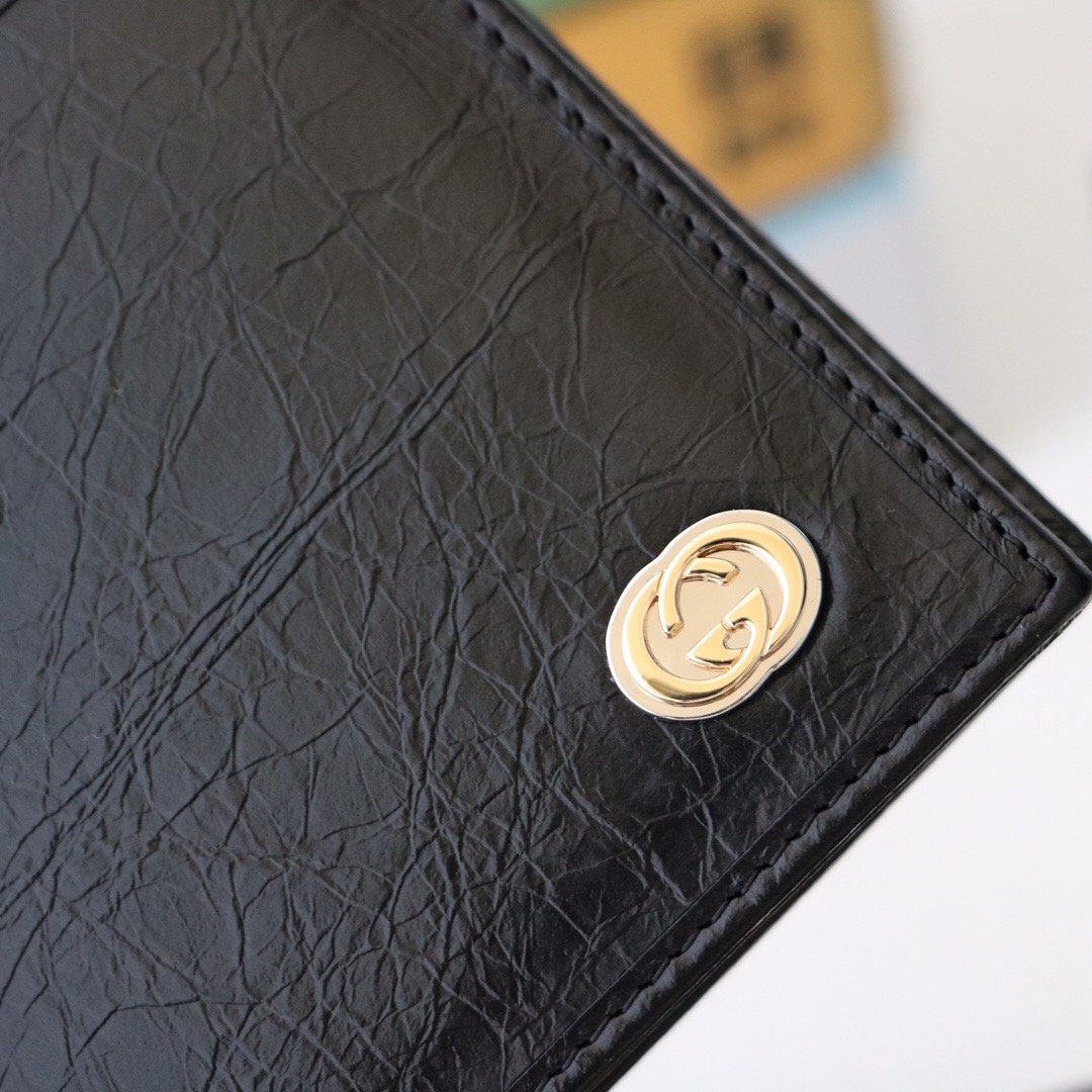 Gvc*1 Bi-Fold Wallet Black with Interlocking G For Men 4.3in/11cm GG