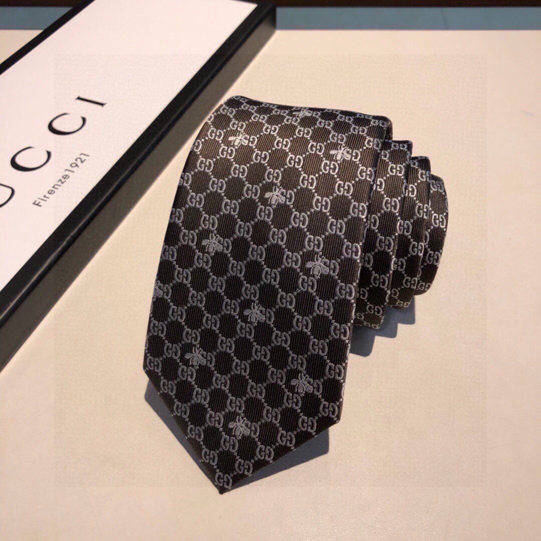 Gvc*1 GG Bees Silk Tie Black GG Men Tie  ‎545078 4E002 1062
