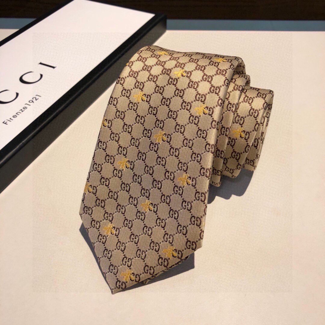 Gvc*1 GG Bees Silk Tie Beige GG Men Tie ‎545078 4E002 9764