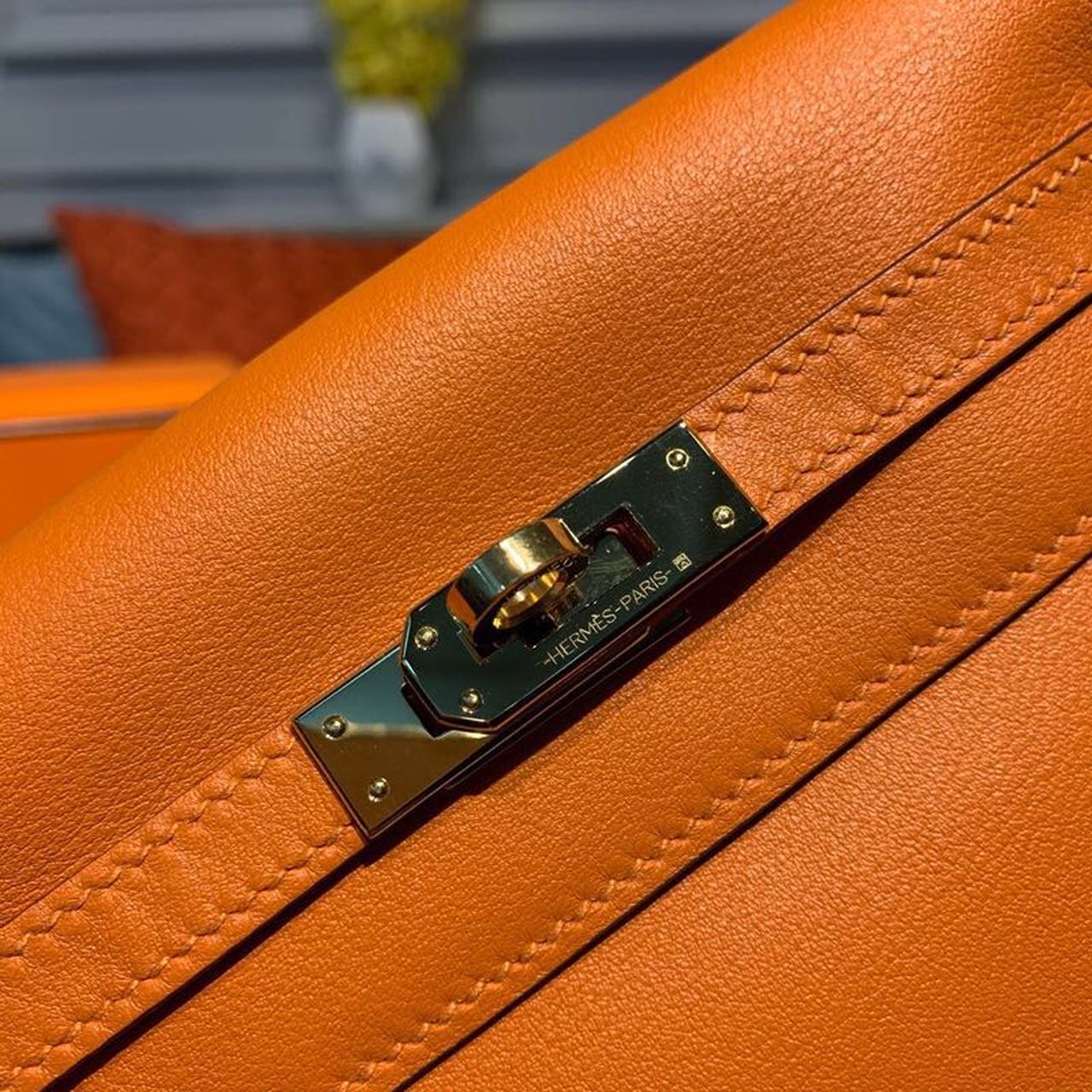 H**me5 Kelly Danse II Bag Swift Orange Gold Hardware For Women 8.7in/22cm