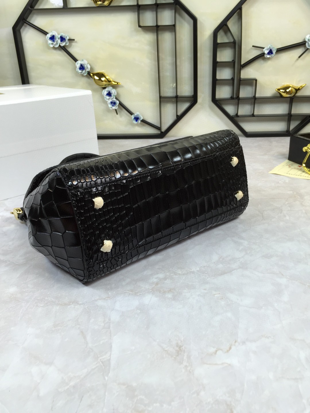 Dolce & Gabbana Medium Sicily Bag In Foiled Crocodile-Print Black For Women 10.2in/26cm DG