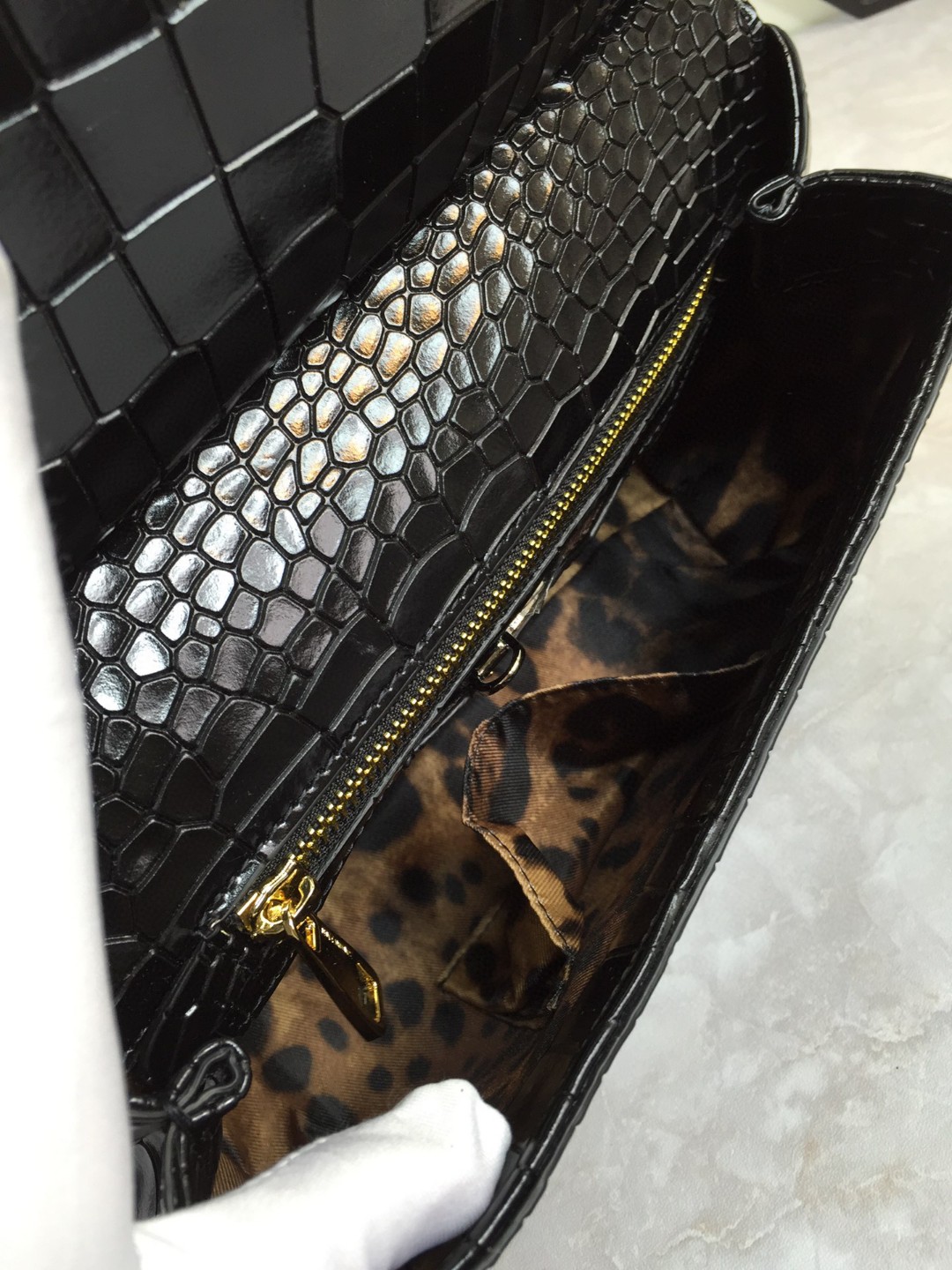 Dolce & Gabbana Medium Sicily Bag In Foiled Crocodile-Print Black For Women 10.2in/26cm DG