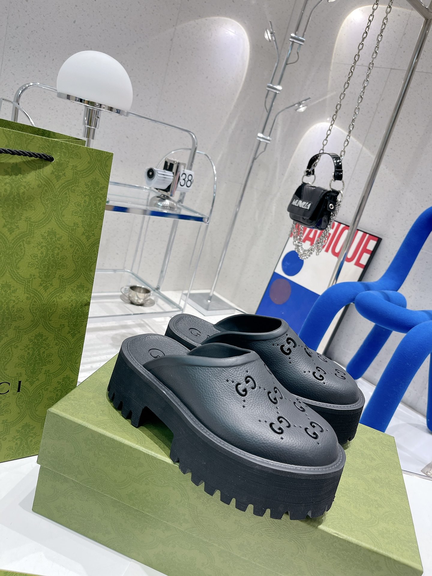 Gvc*1 Women’s Platform Perforated G Sandal Black For Women GG 663577 JFB00 1000