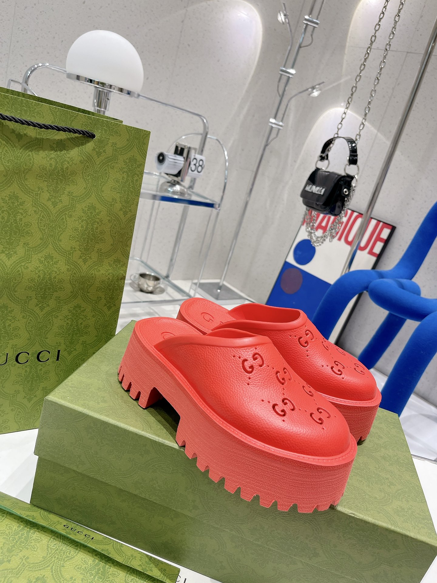 Gvc*1 Women’s Platform Perforated G Sandal Red For Women GG