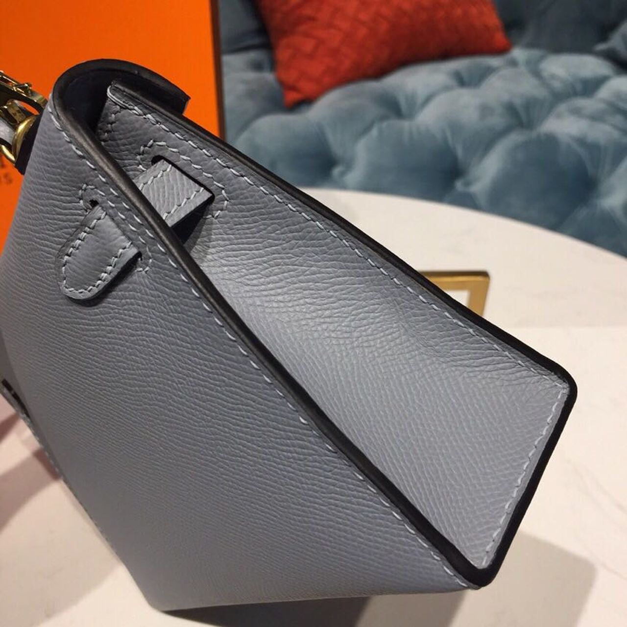 H**me5 Mini Kelly Light Blue For Women Gold Toned Hardware 7.5in/19cm