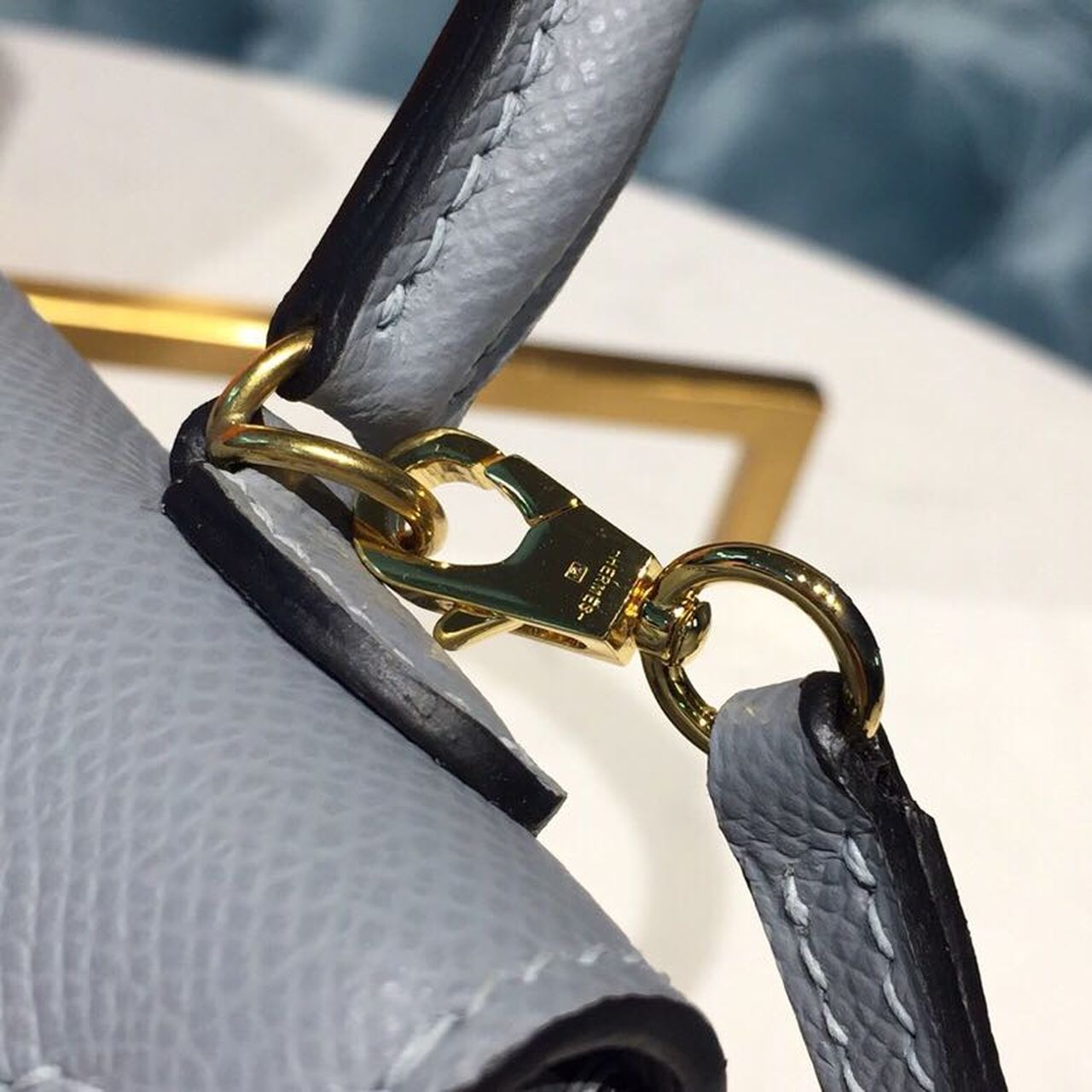 H**me5 Mini Kelly Light Blue For Women Gold Toned Hardware 7.5in/19cm