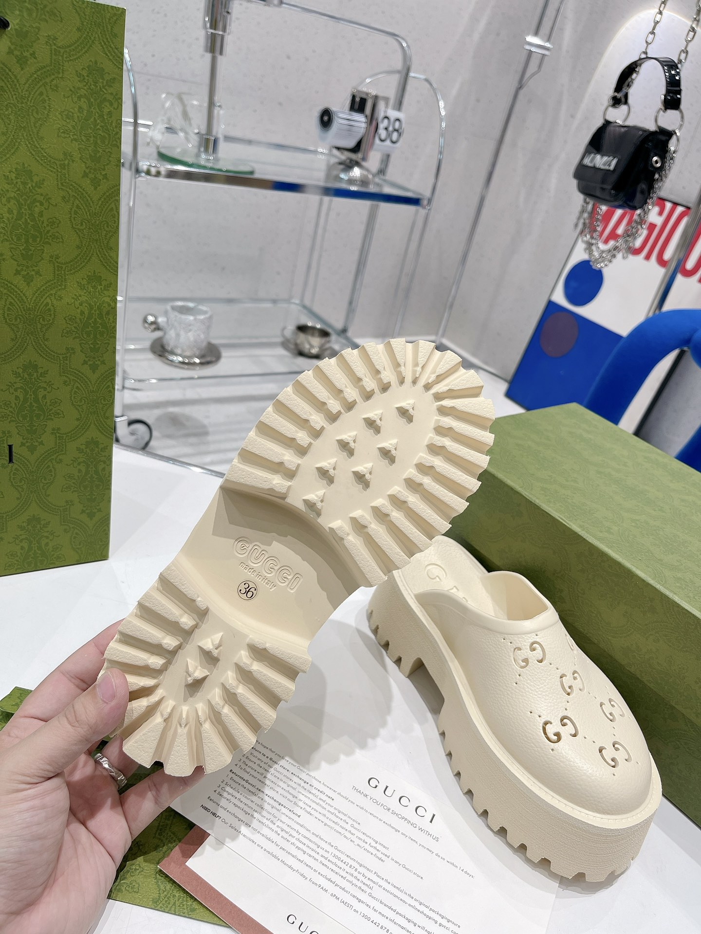 Gvc*1 Women’s Platform Perforated G Sandal White For Women GG