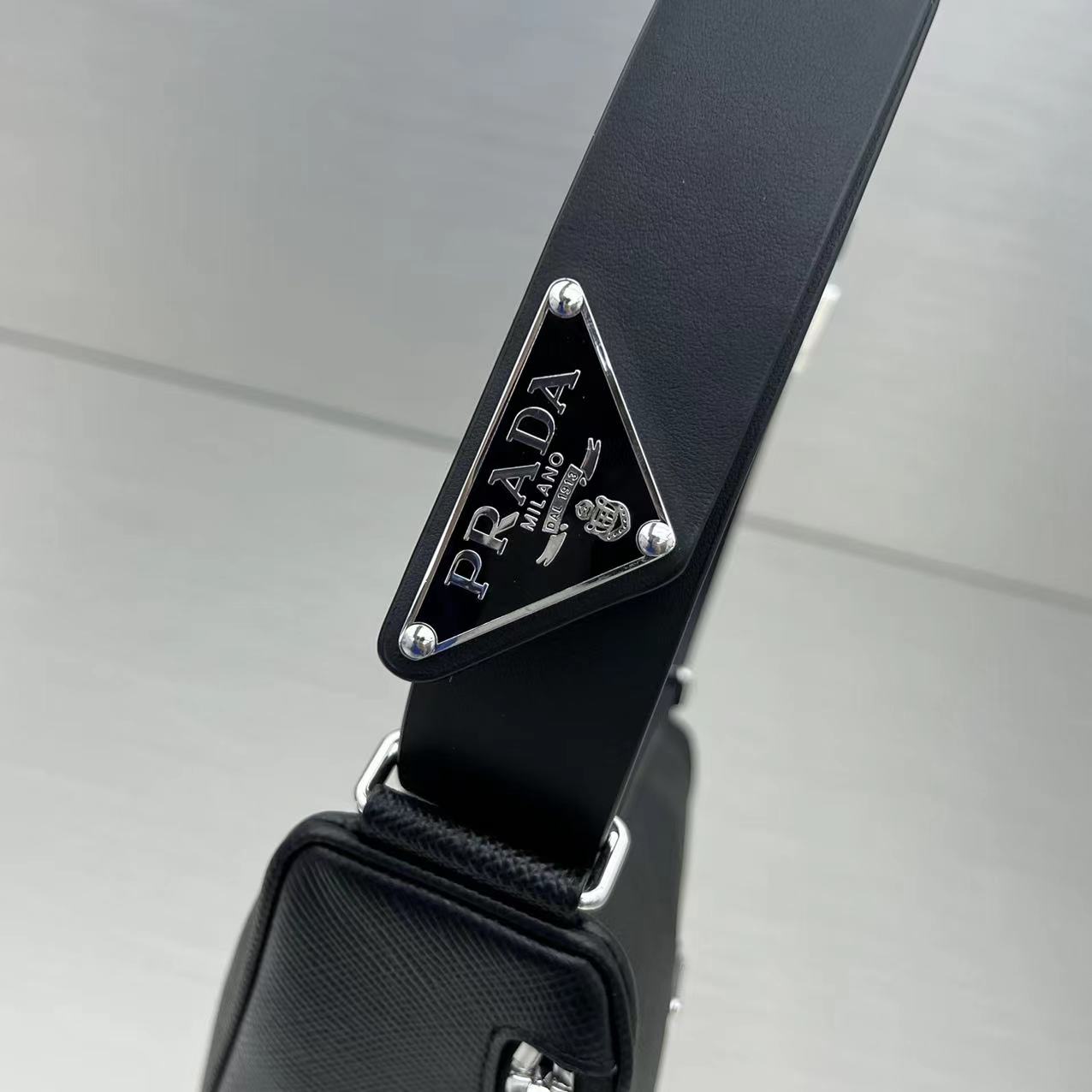 Pra*a Triangle Mini Bag Black For Women, Women’s Bags 9.8in/25cm