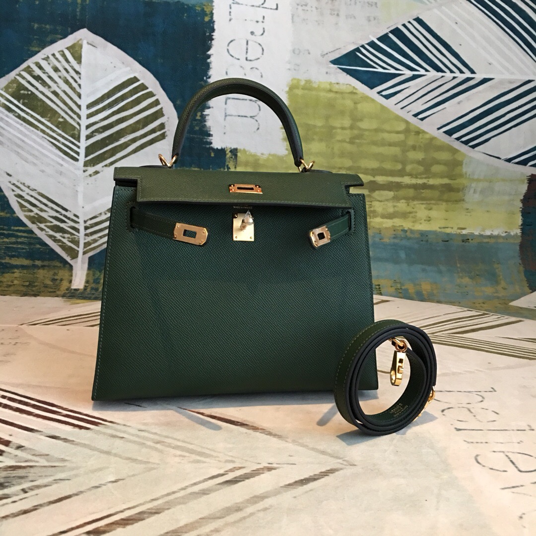 H**me5 Kelly Green For Women Gold Toned Hardware 10in/25cm