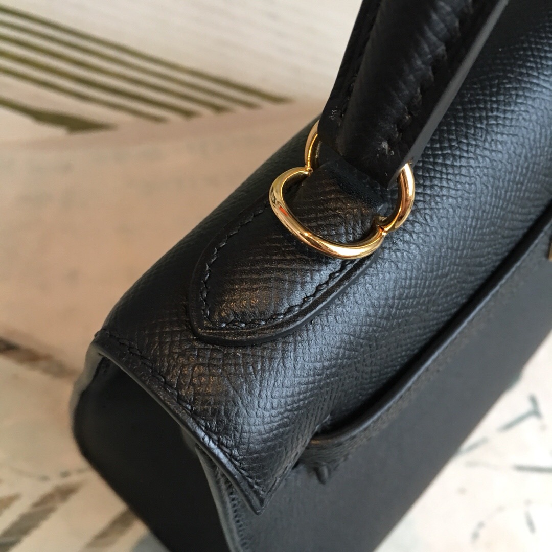 H**me5 Kelly Black For Women Gold Toned Hardware 10in/25cm