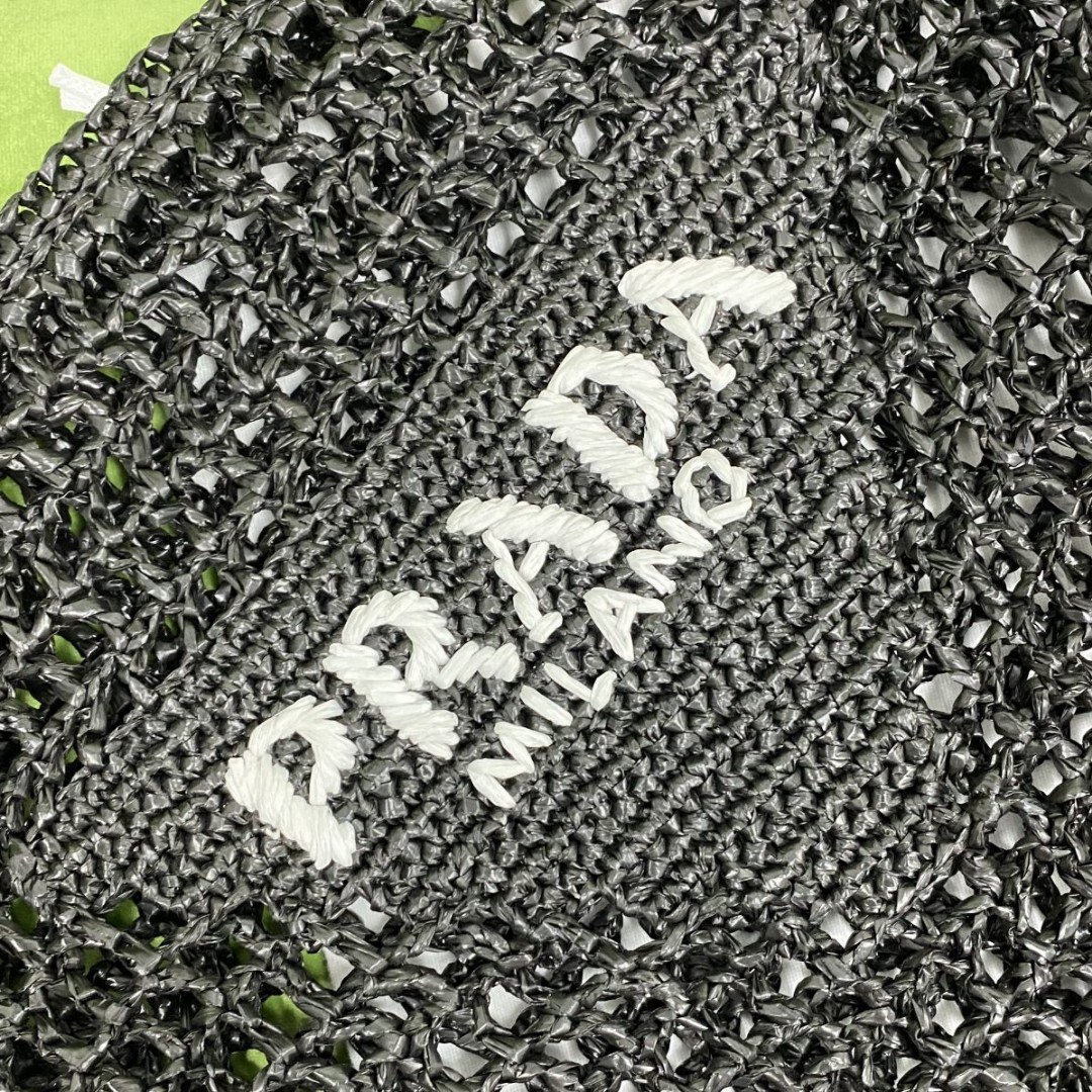 Pra*a Raffia Tote Bag Black For Women, Women’s Bags 14.9in/38cm 1BG393_2A2T_F0002_V_OOO