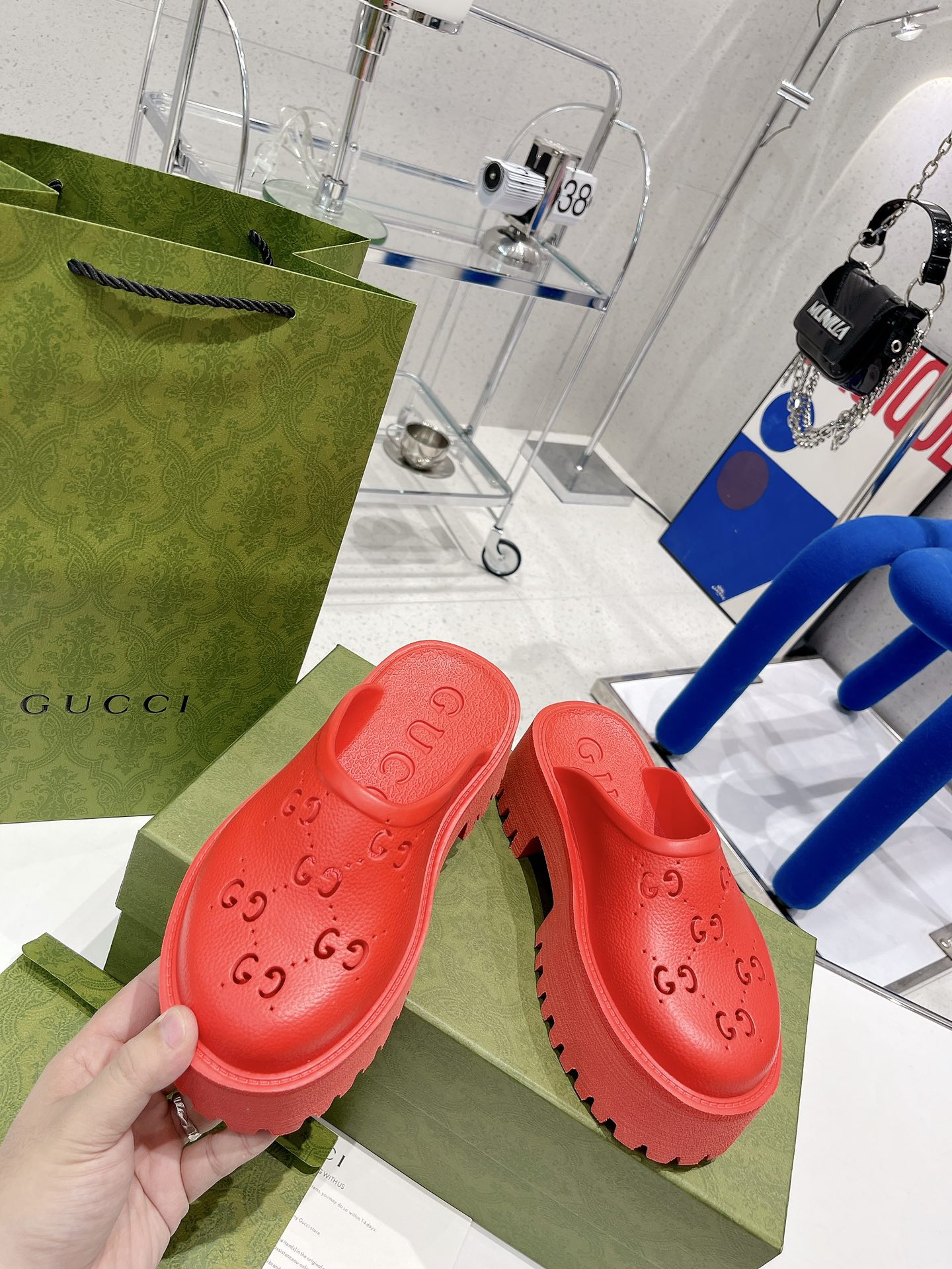 Gvc*1 Women’s Platform Perforated G Sandal Red For Women GG