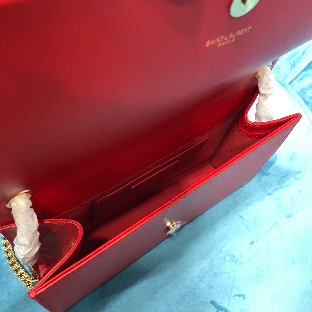 Sa1nt Lau*nt Kate Medium Chain Bag With Tassel In Grain De Poudre Red For Women 9.4in/24cm Y51