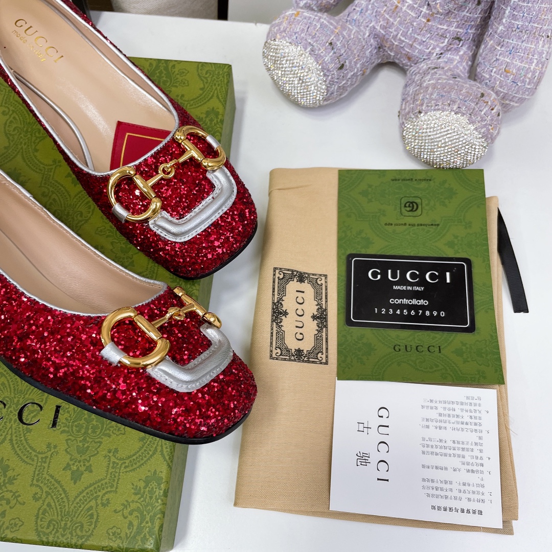 Gvc*1 Lovelight Crystal Ballet Flat With Horsebit Red For Women GG