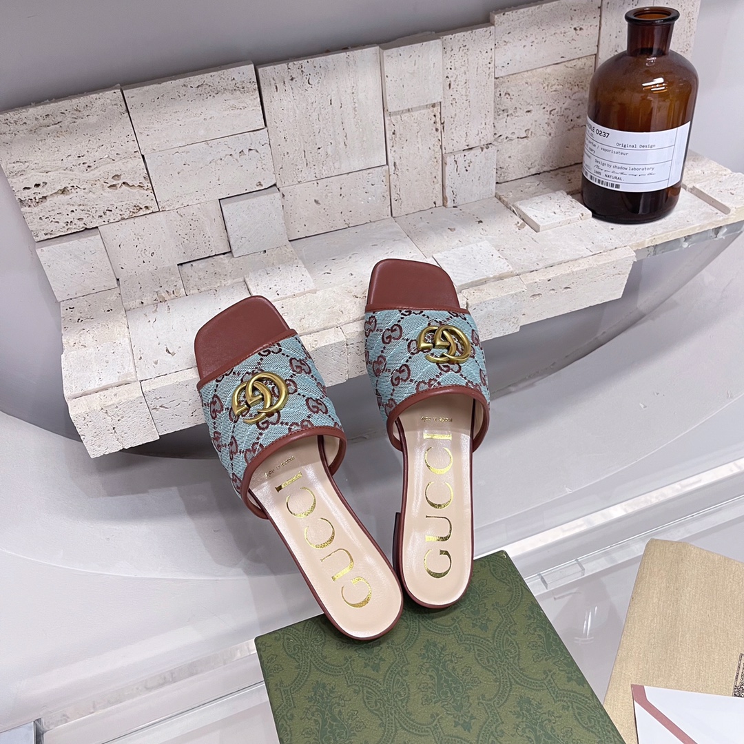 Gvc*1 Women’s GG Raffia Effect Slide Brown For Women GG