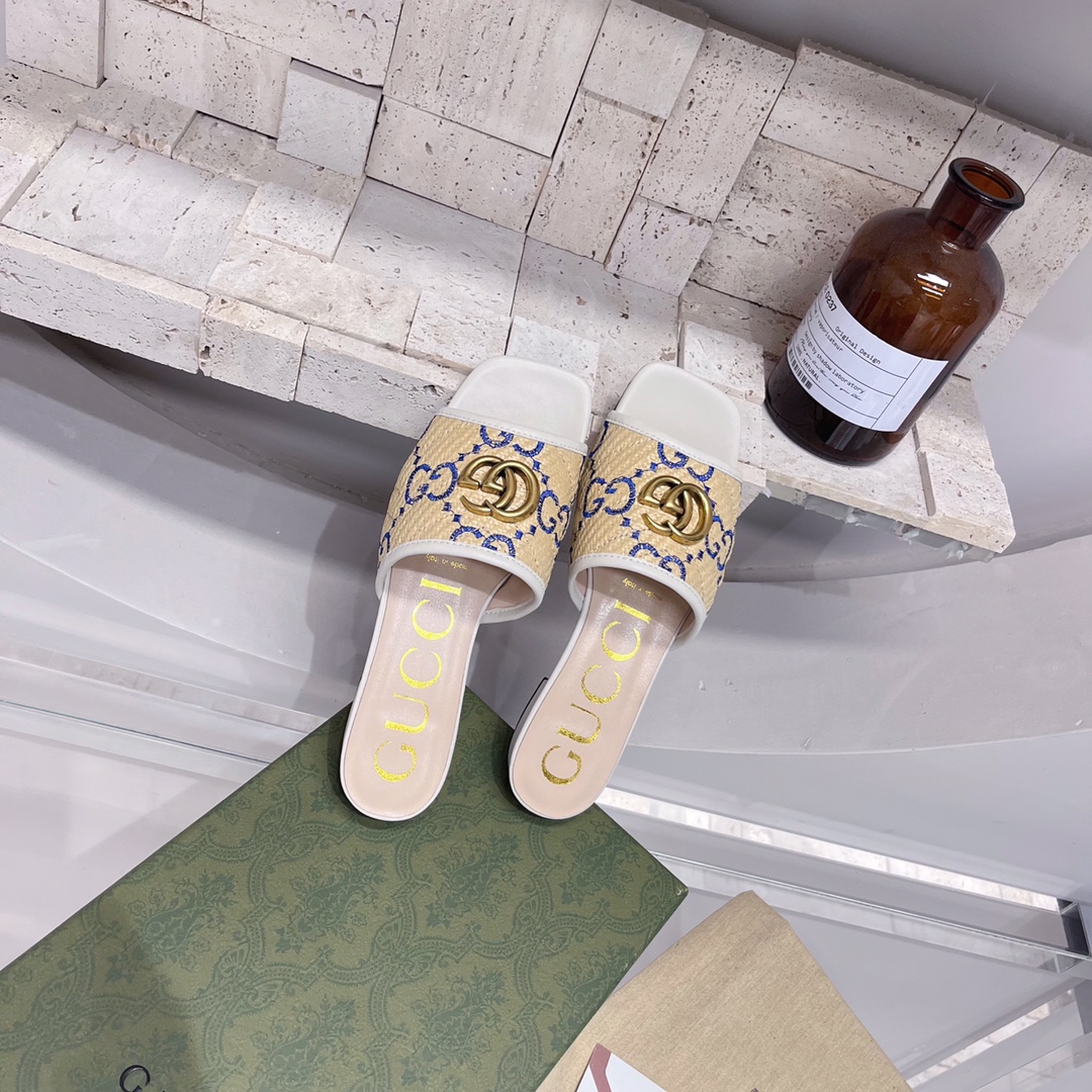 Gvc*1 Women’s GG Raffia Effect Slide White For Women GG