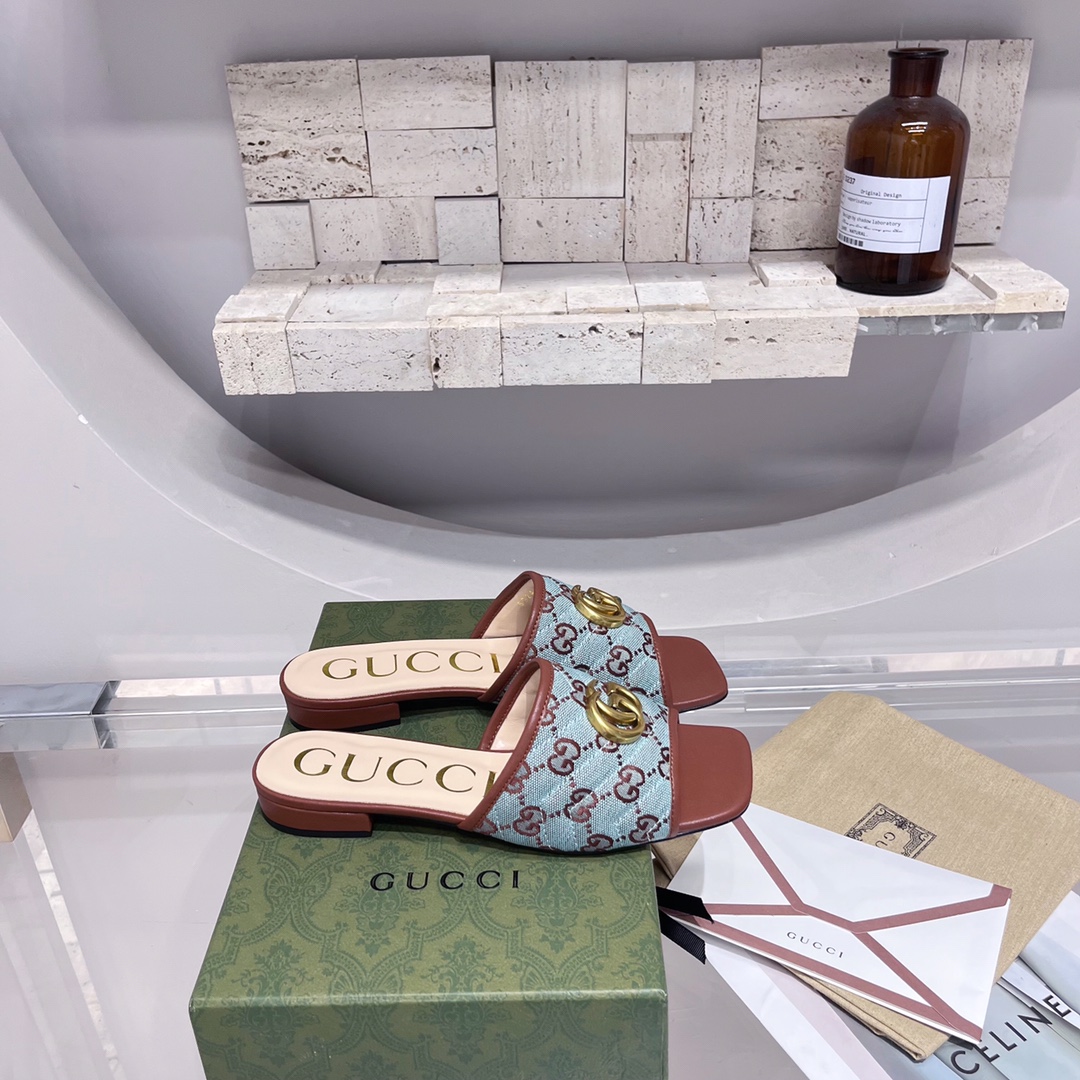 Gvc*1 Women’s GG Raffia Effect Slide Brown For Women GG