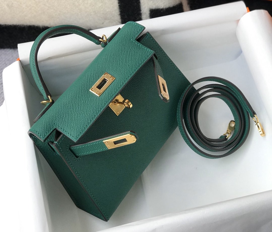 H**me5 Kelly 19 Green With Gold Toned Hardware Bag For Women, Women’s Handbags, Shoulder Bags 7.5in/19cm