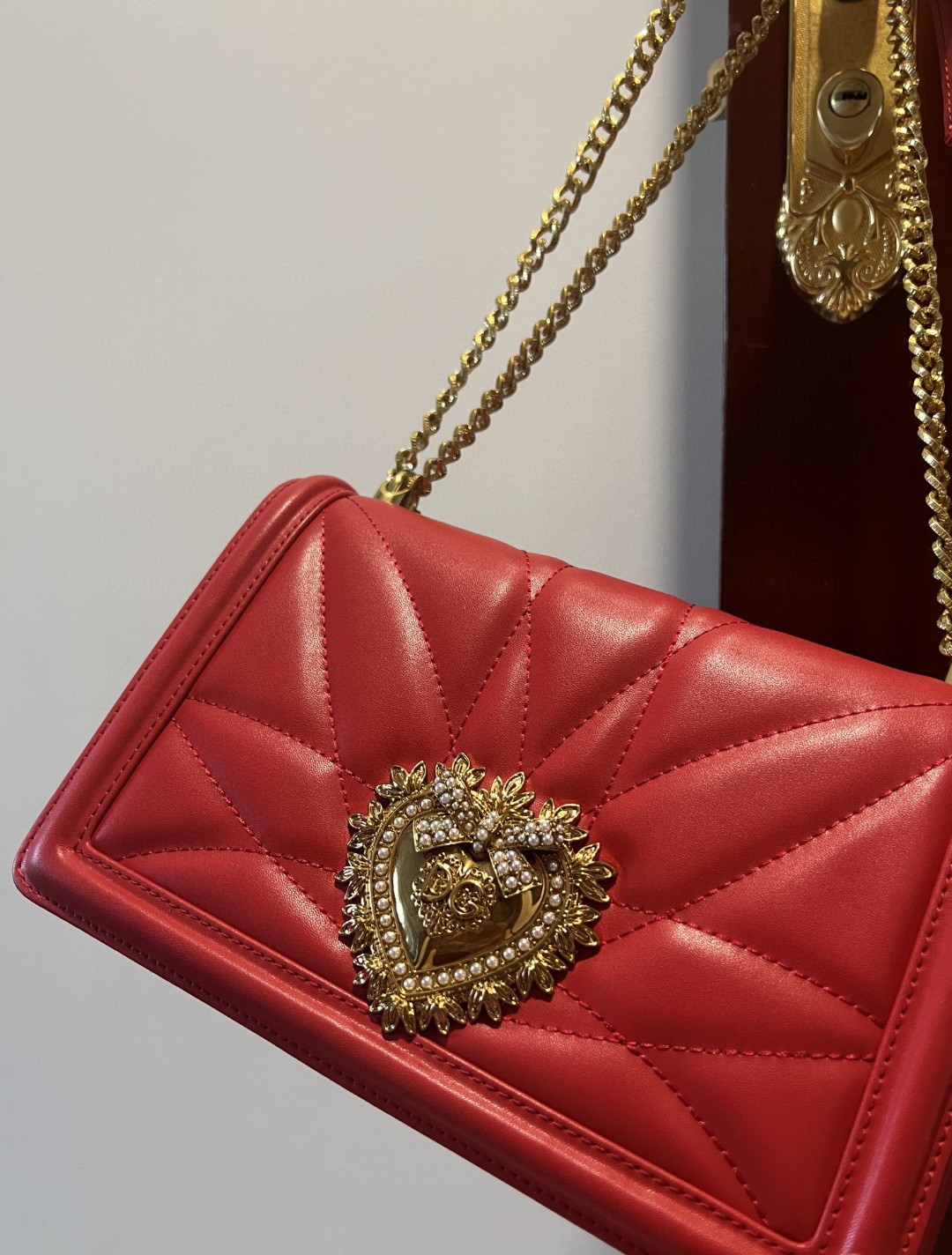 Dolce & Gabbana Large Devotion Bag In Quilted Nappa Red For Women 10in/26cm DG BB6651AV96787124