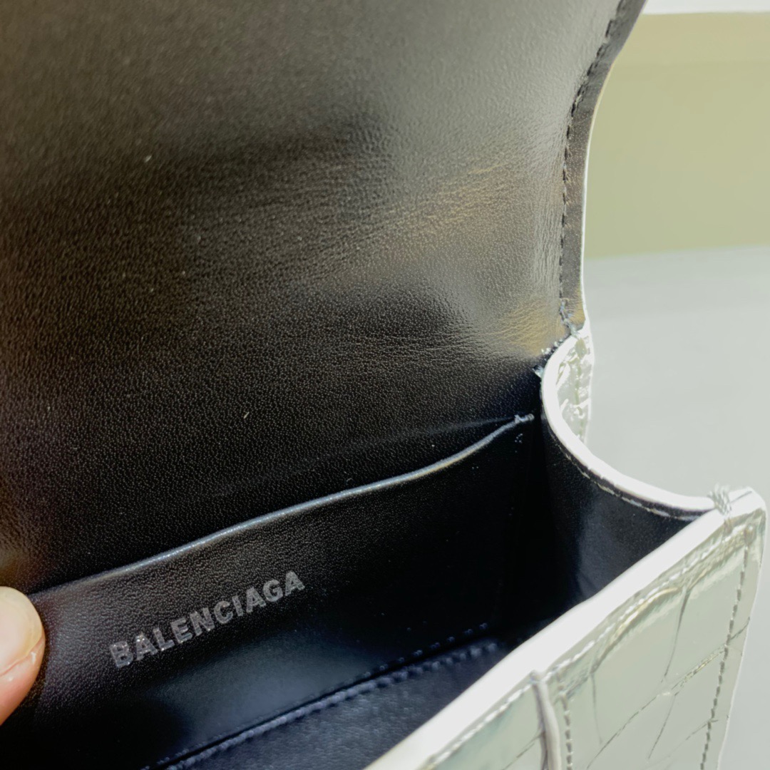 Ba1en*iaga Hourglass Mini Handbag With Chain In Sliver, For Women, Women’s Bags 4.7in/12cm