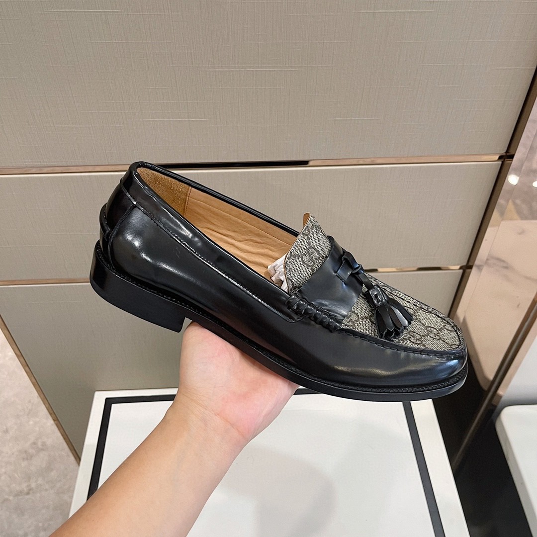 Gvc*1 Men’s GG Loafers Horsebit With Tassel Black And Beige For Men 673817 17X30 1063