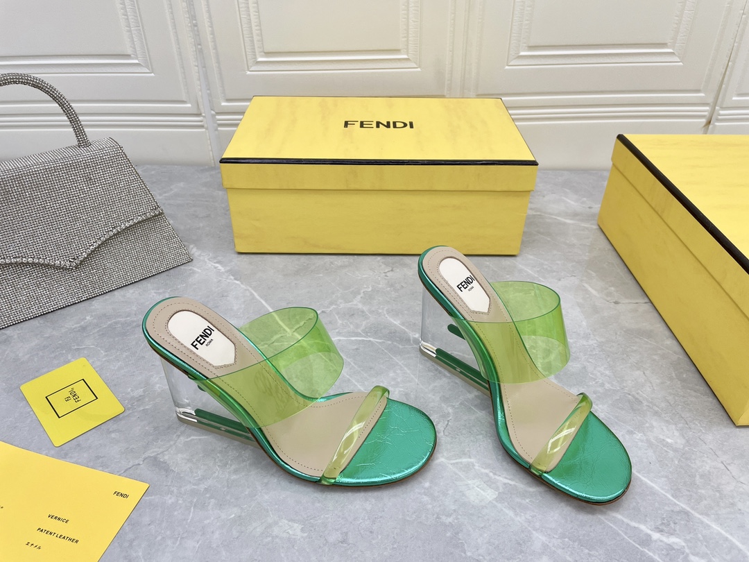 F**di First Green Transparent High-Heeled Sandals For Women